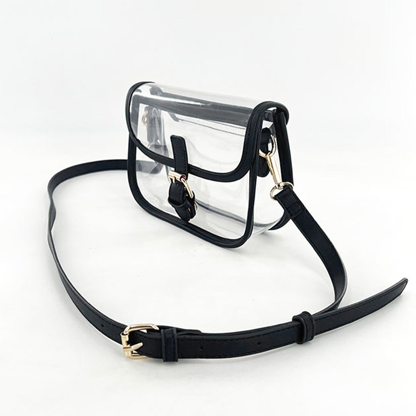 Clear Crossbody Handbag with Adjustable Strap and Buckle Flap Closure