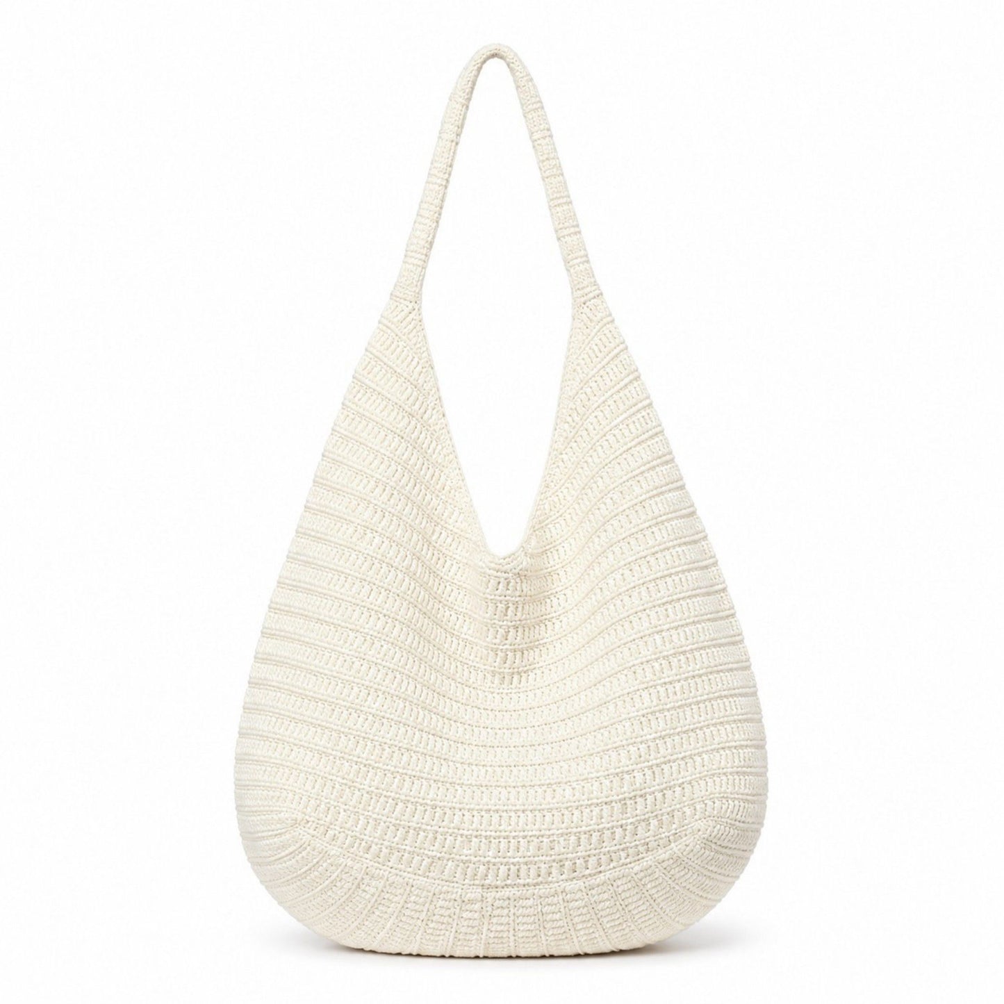 Knit Hobo Shoulder Bag with Slouchy Shape Textured Crochet Look and Wide Strap for Casual Carry