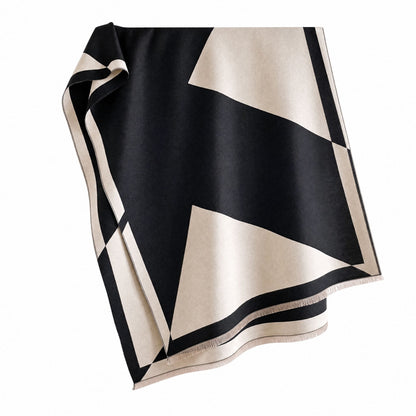 Geometric Color Block Oversized Scarf Soft Wrap Shawl with Fringe Edge 70.8*25.6 Inches