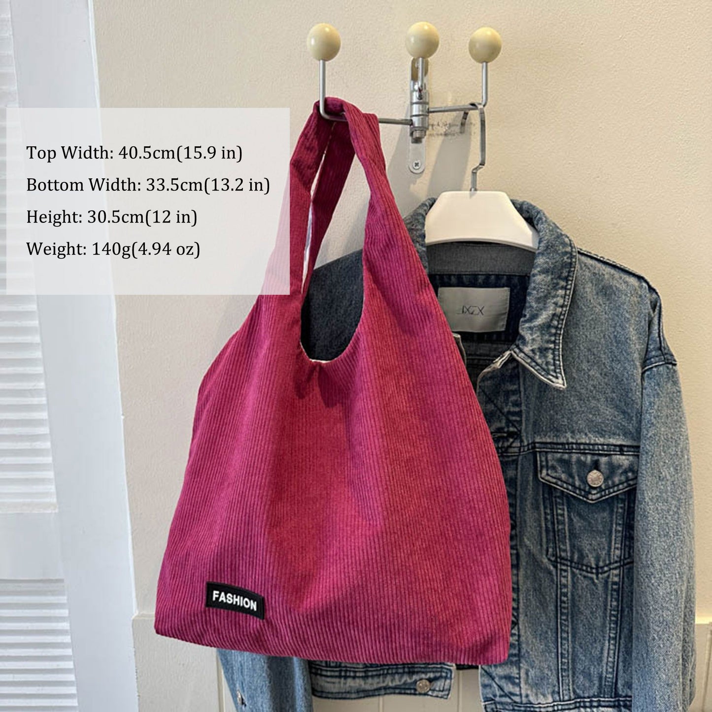 Corduroy Tote Bag - Large Soft Shoulder Bag for Daily, Shopping & Casual Use