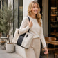 Faux Suede Tote Bag with Double Shoulder Handles Zip Closure and Interior Pockets