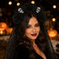 Halloween Floral Skull Headband with Spiderweb Lace Veil