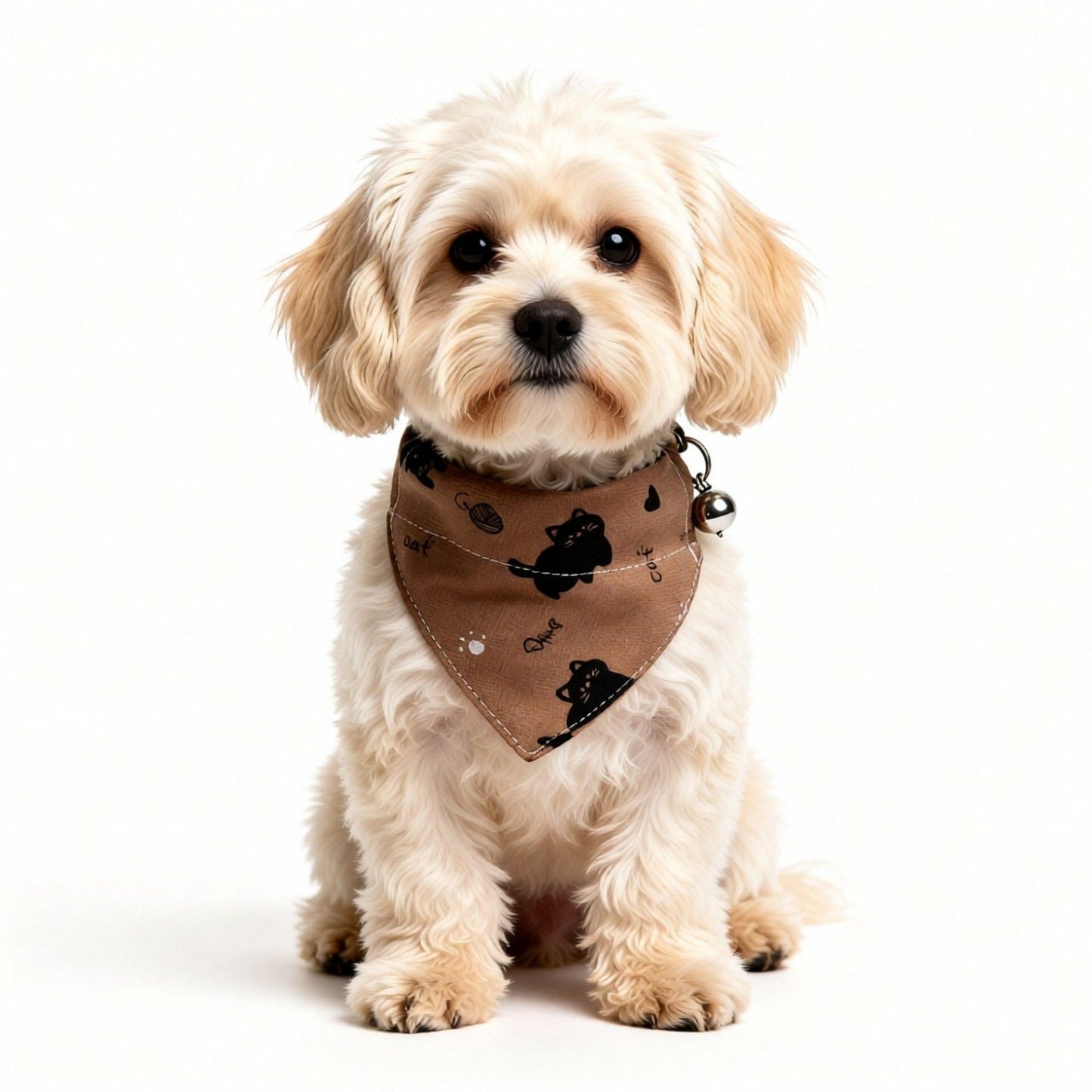 Pet Cat and Dog Bandana Collar with Bell Adjustable Cartoon Cat Print Scarf Bib