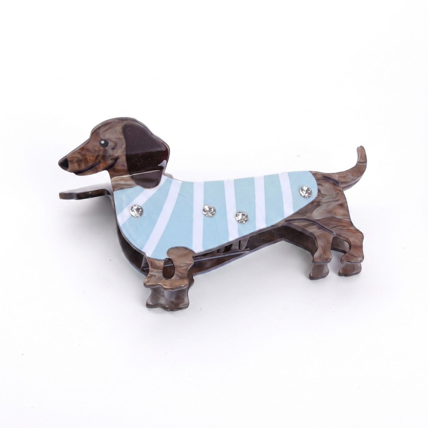 3pc Dachshund Dog Hair Claw Clip Set Striped Rhinestone Puppy Hair Accessories