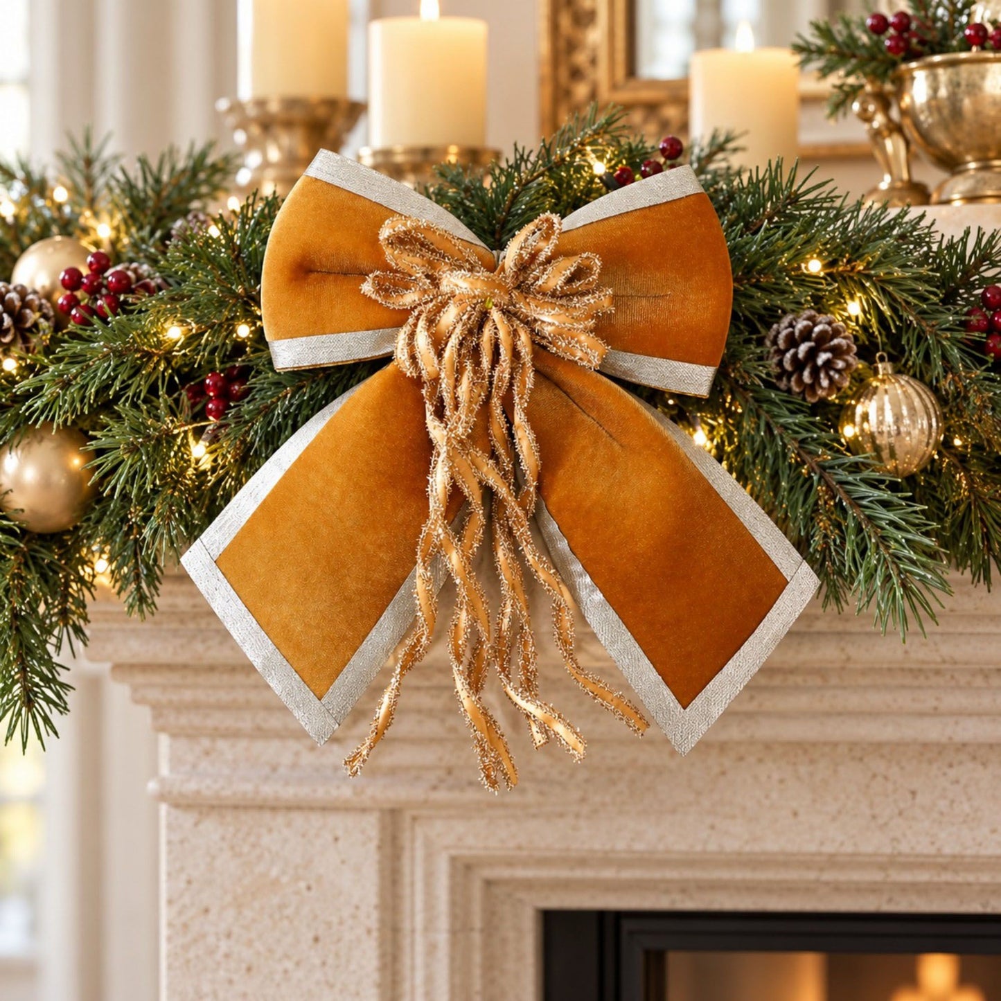 3ct Fabric Christmas Bow Decorations with Gold Trim Burgundy