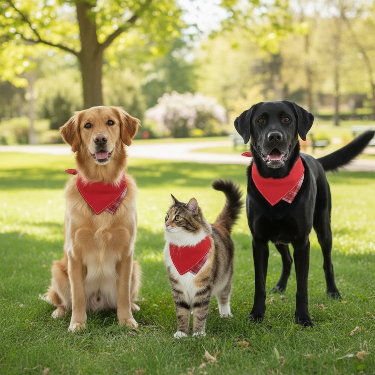 Pet Bandana Collar Soft Adjustable Double Layer Plaid Scarf with Button Closure for Cats and Dogs