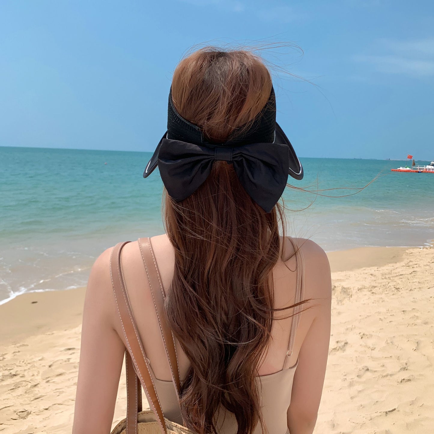 Extra Wide Brim Sun Visor Hat for Women Adjustable UV Protection Bow Detail Breathable Summer Beach Hat