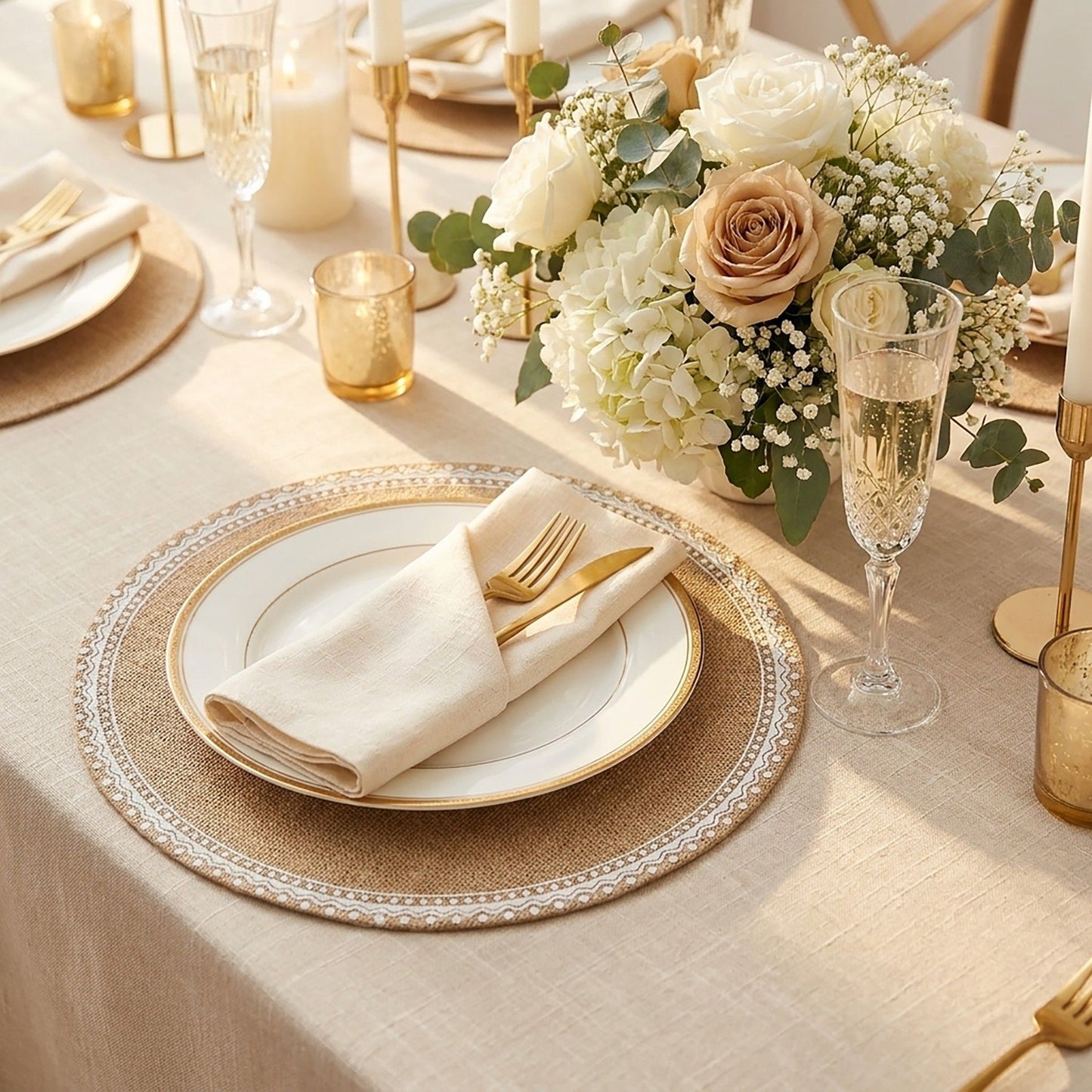 4 Piece Boho Round Placemat Set Woven Look Heat Resistant Table Mats for Dining Table