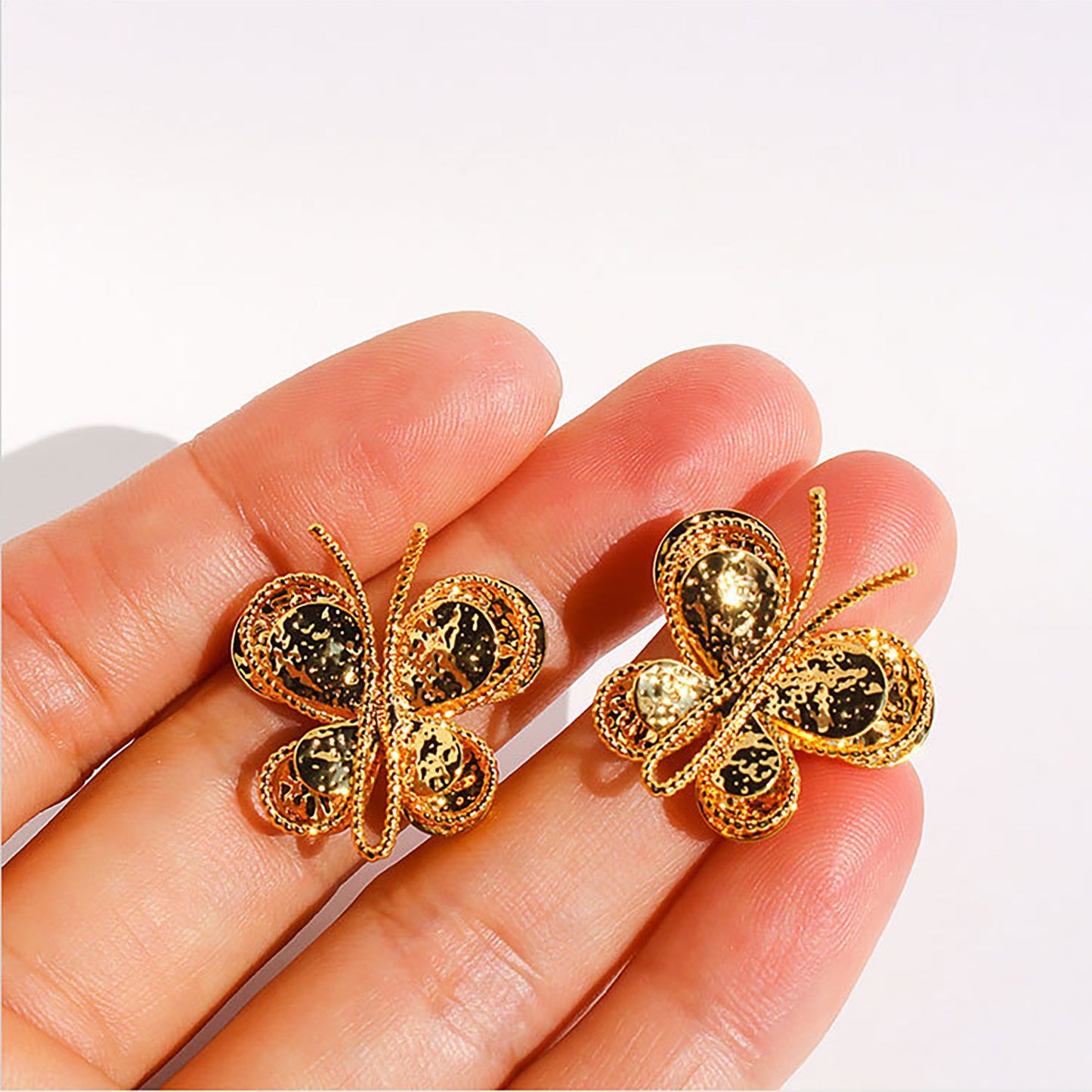 Butterfly Stud Earrings - Intricate Textured Statement Earrings