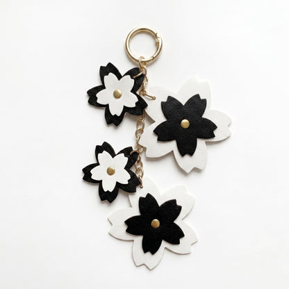 Cherry Blossom Bag Charm with Gold Tone Chain and Clip