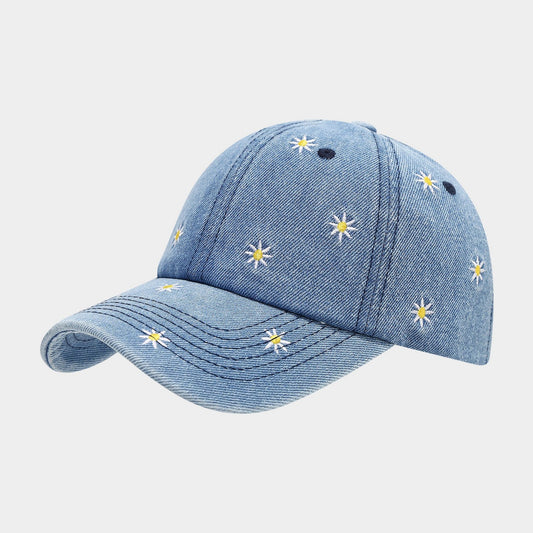 Denim Baseball Cap Daisy Embroidered Adjustable Dad Hat