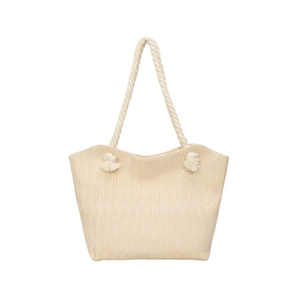 Woven Look Tote Bag with Rope Handles and Zipper Closure