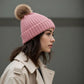 Cable Knit Beanie with Faux Fur Pom-Pom - Warm Stretchy Winter Hat for Casual Daily Wear