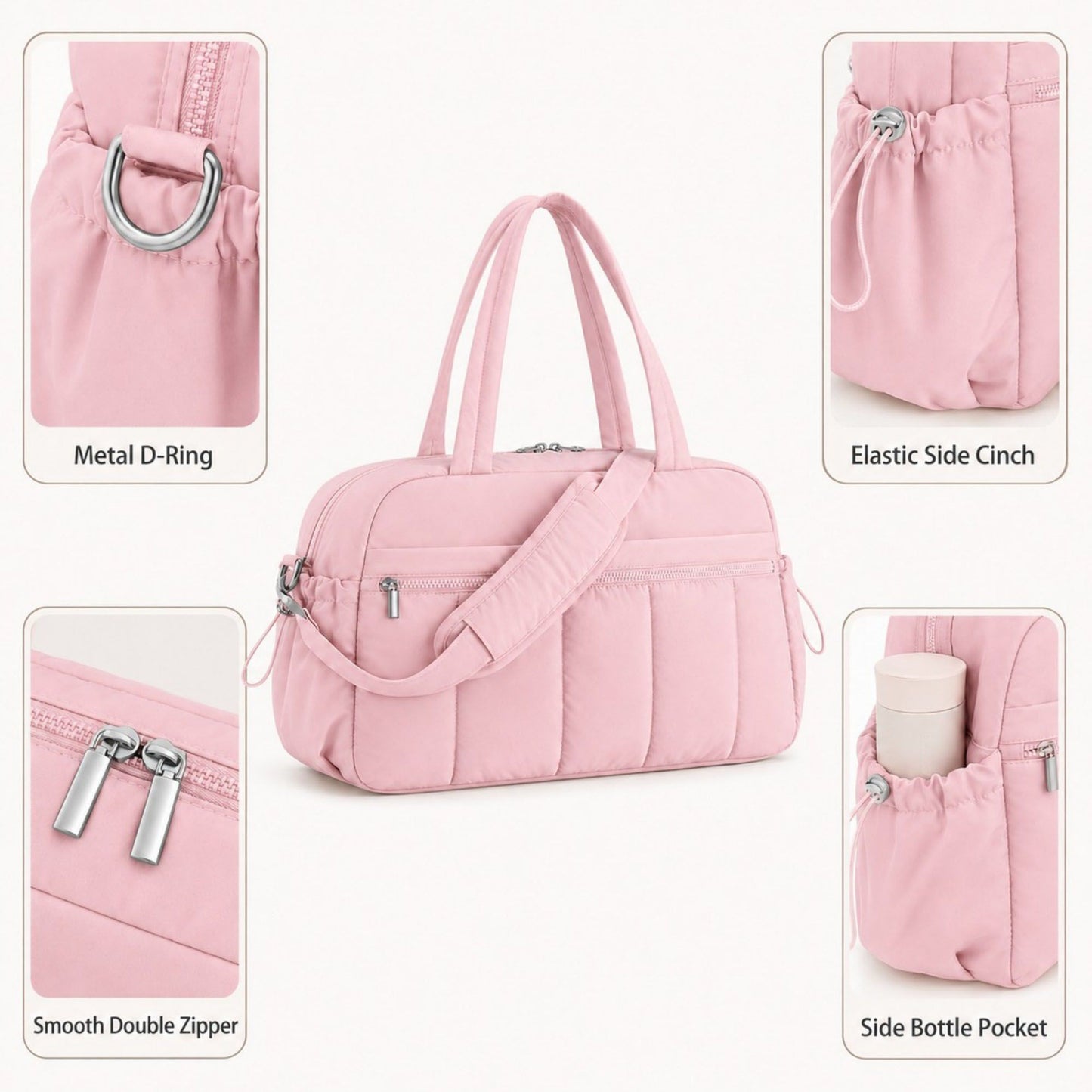 Nylon Travel Tote Gym Bag with Pockets and Shoulder Handles