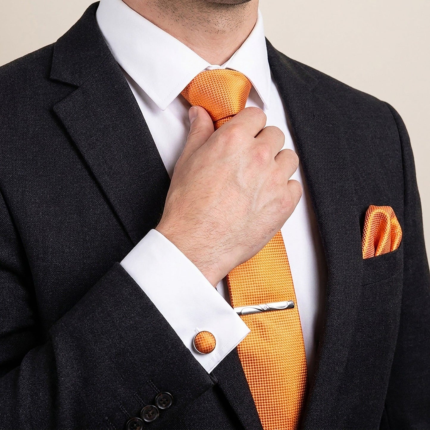 Men's Jacquard Woven Tie Set with Pocket Square Cufflinks and Tie Clip