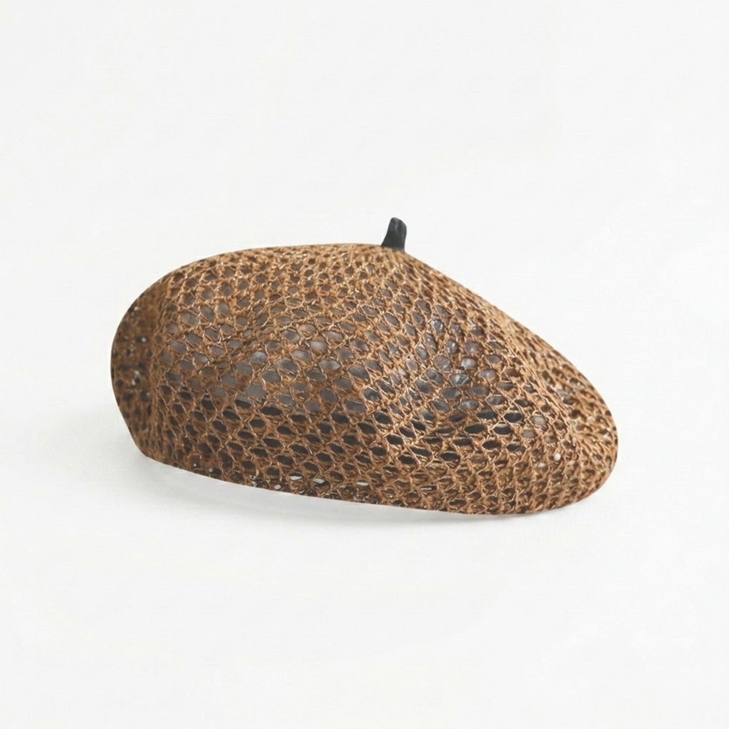 Open Knit Beret Hat with Soft Slouchy Shape