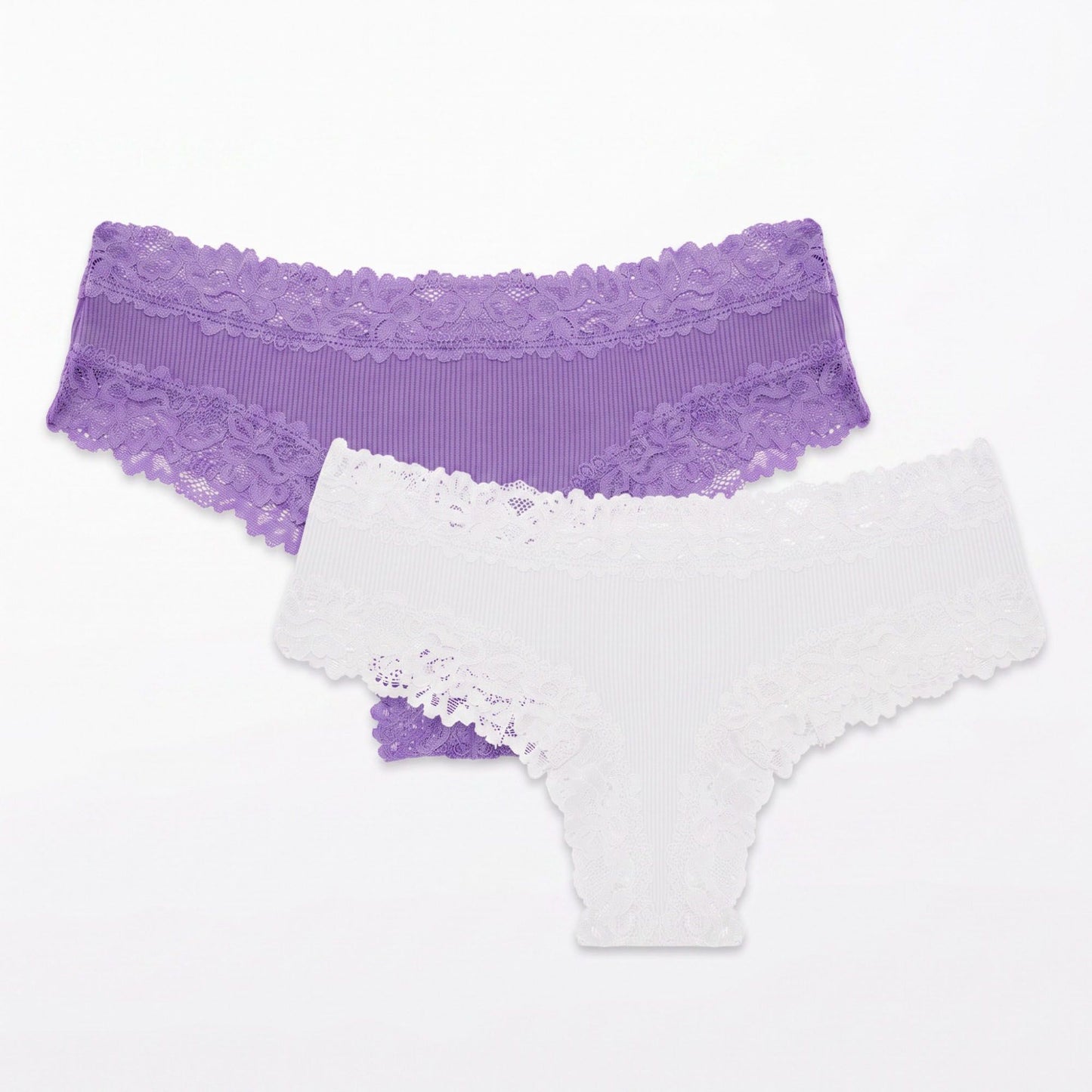 2 Pack Ribbed Floral Lace Hipster Underwear