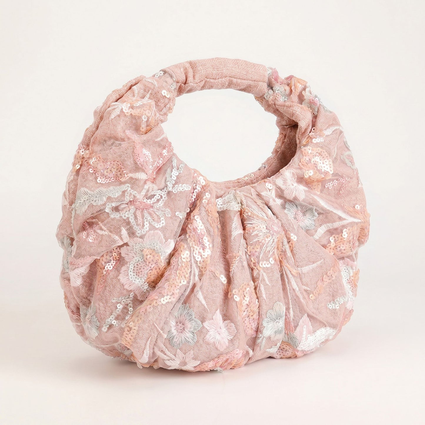 Sequin Hobo Shoulder Bag with Oversized Paillette Details Padded Handle