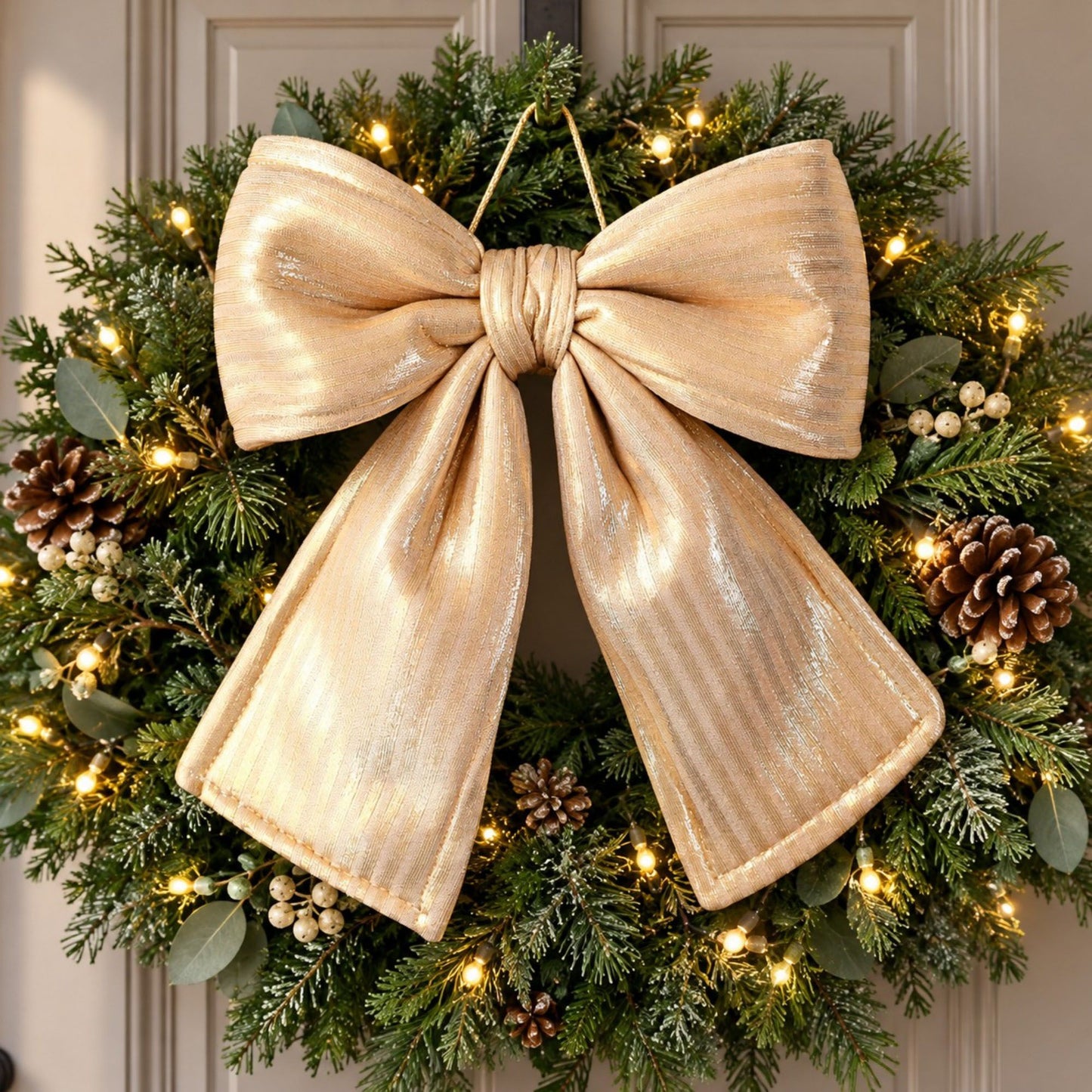 Gold Fabric Christmas Bow Hanging Decoration