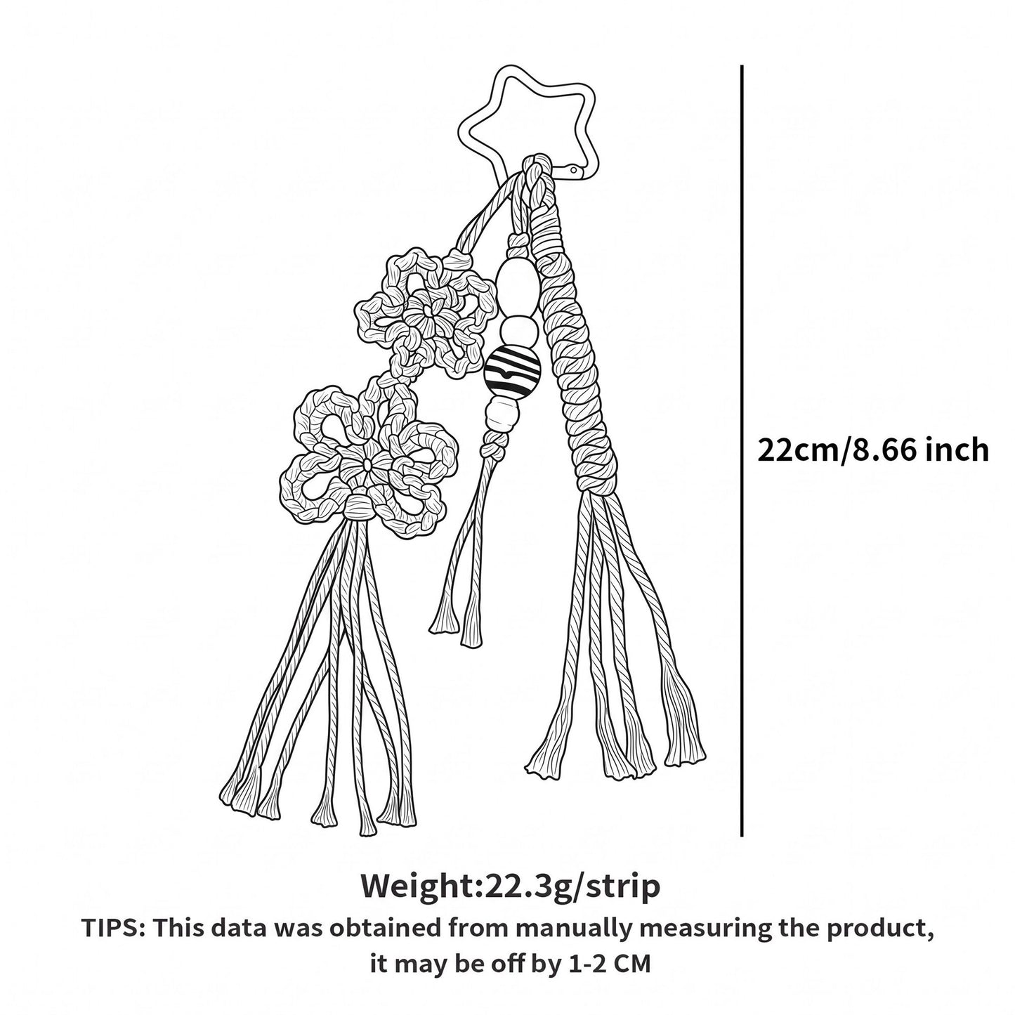 Pink Macrame Flower Bag Charm with Beads Braided Tassels and Star Clip
