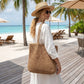 Soft Woven Shoulder Tote Bag with Zip Top and Double Shoulder Handles