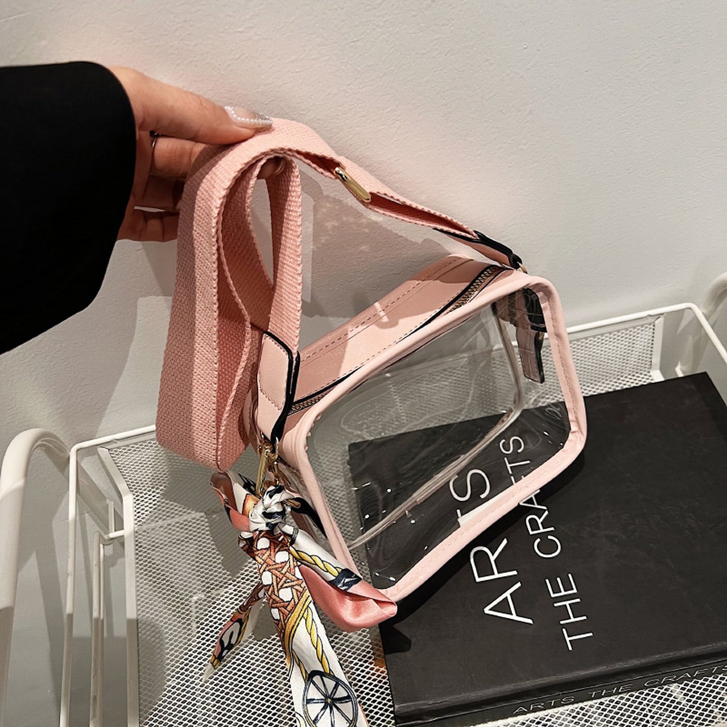 Women's Chic Transparent Crossbody & Messenger Bags with Decorative Scarf
