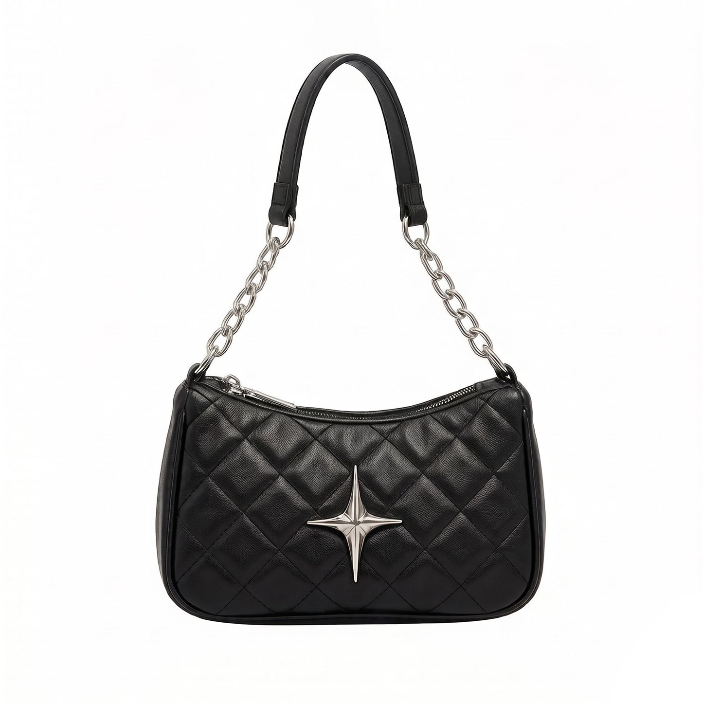 Quilted Shoulder Bag with Chain Strap and Star Accent
