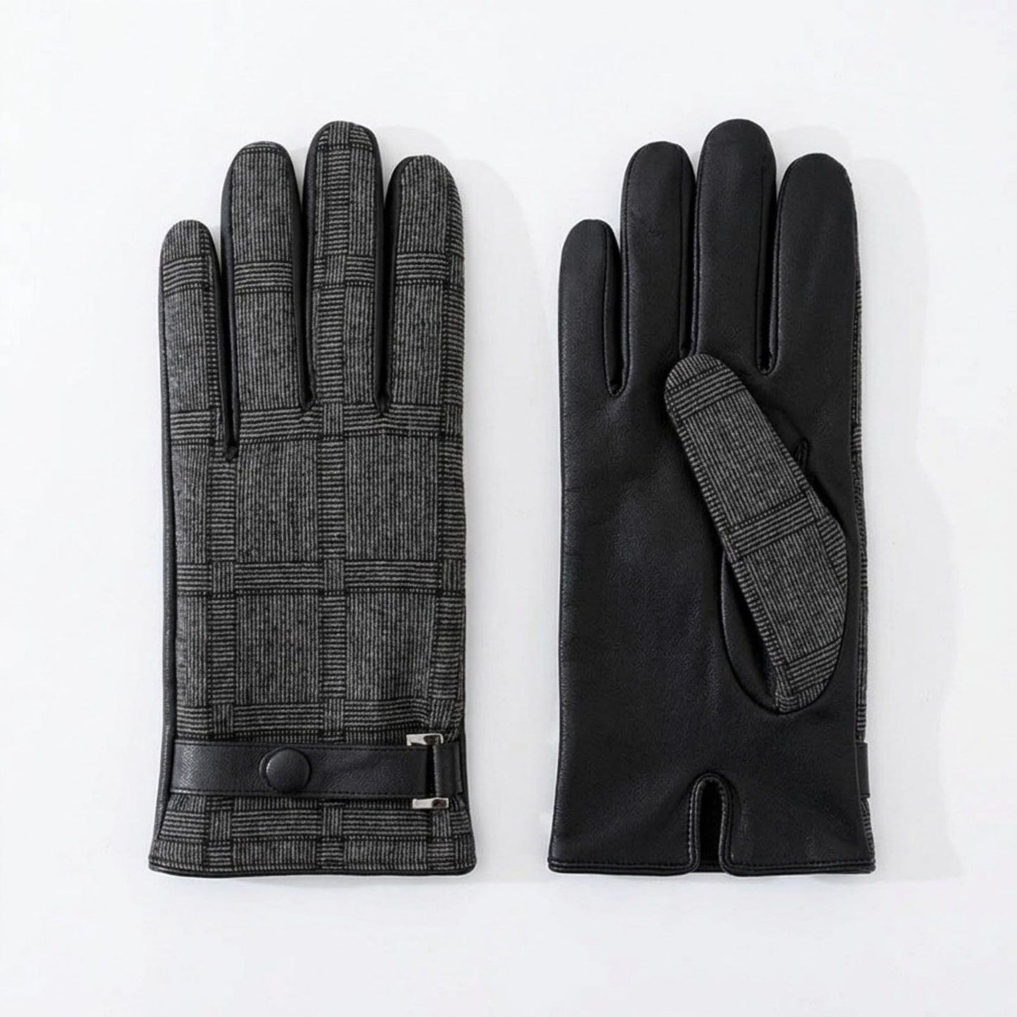 Plaid Winter Gloves with Wrist Strap and Full Finger Design