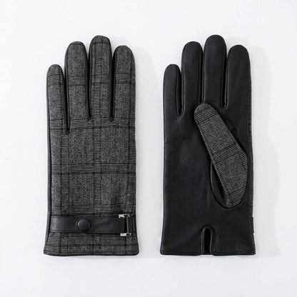 Plaid Winter Gloves with Wrist Strap and Full Finger Design