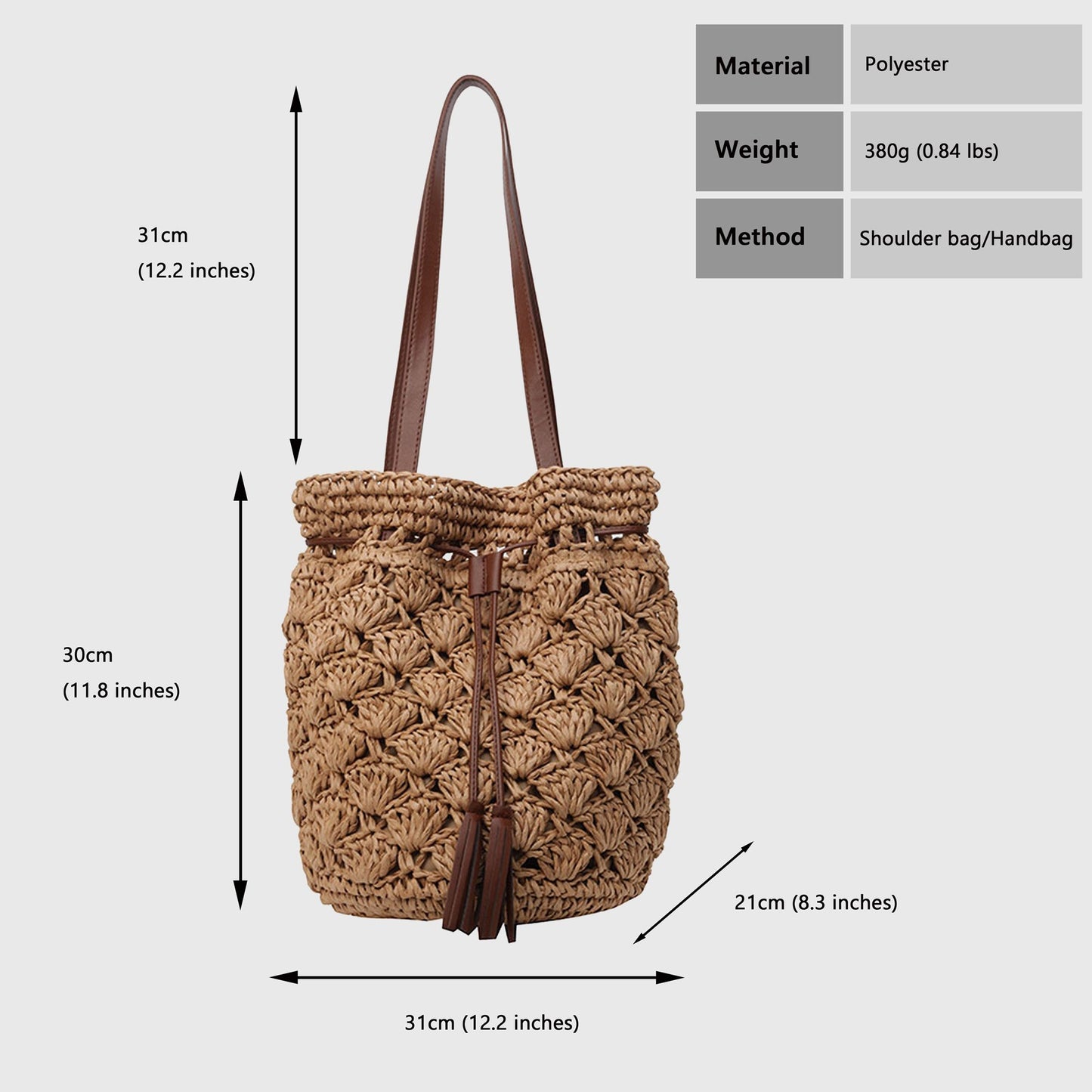 Women's Rustic Straw Shoulder Bag with Leather Accents