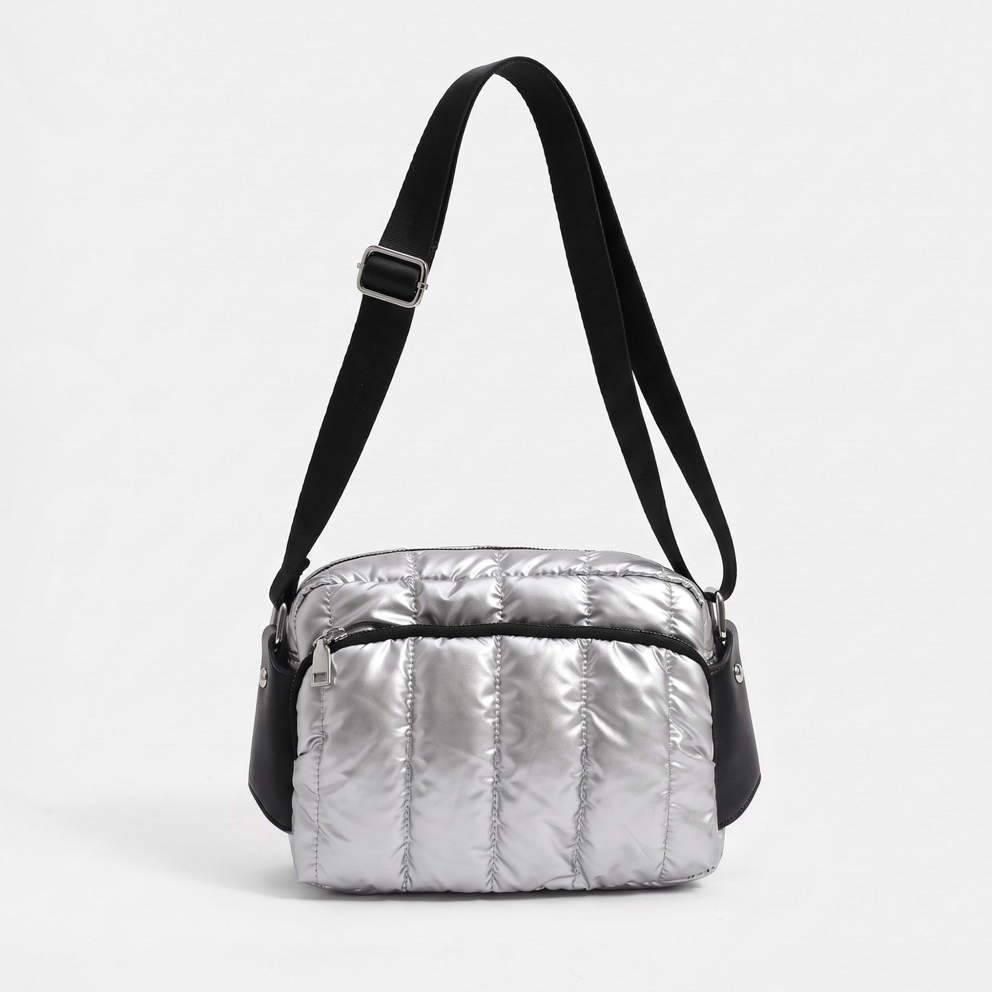 Quilted Crossbody Bag Adjustable Strap Front Zip Pocket Shoulder Bag