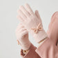 Soft Fuzzy Winter Gloves with Knit Bow Detail