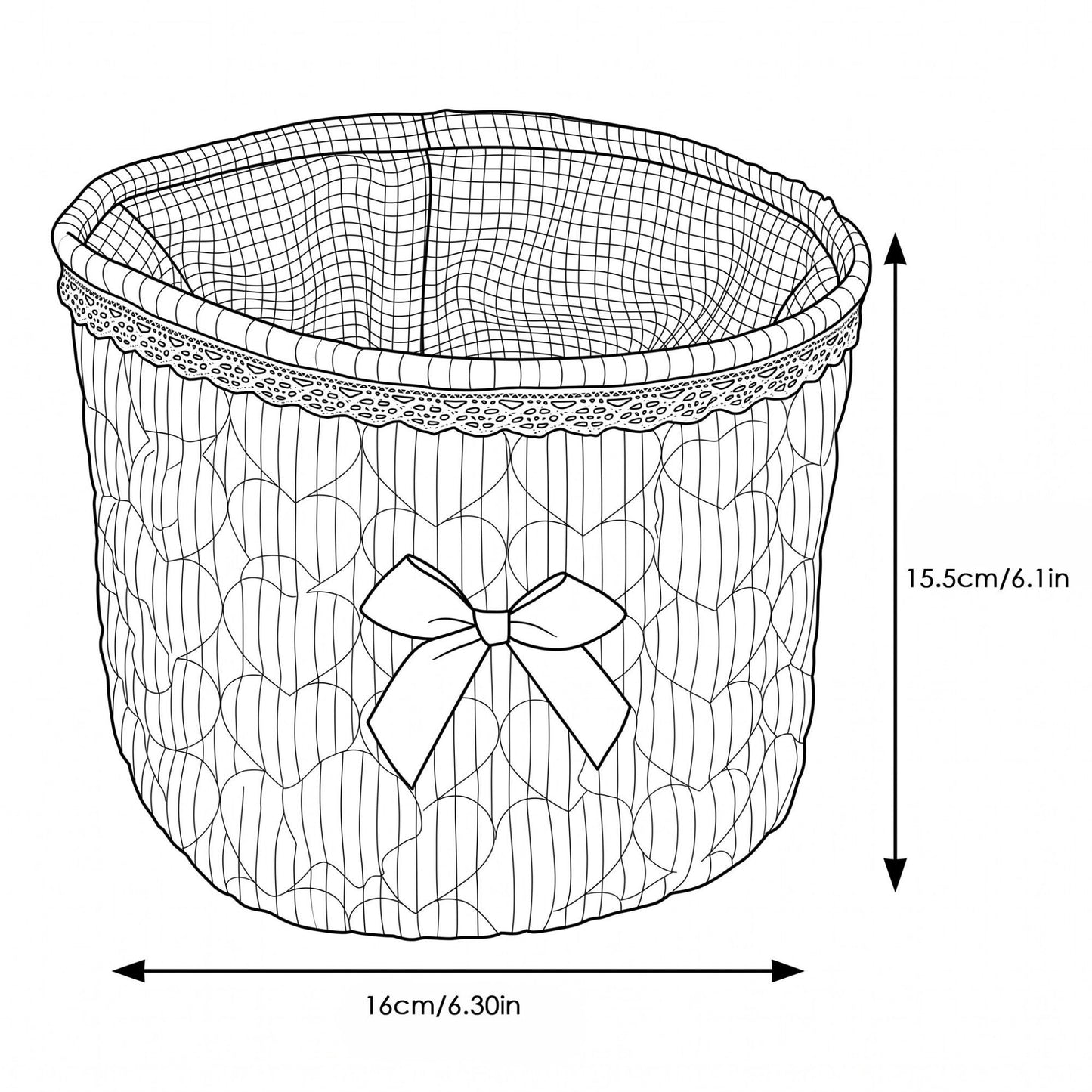 Quilted Fabric Storage Basket with Lace Trim and Bow