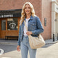 Crossbody Hobo Shoulder Bag with Adjustable Strap Zip Closure and Side Pockets