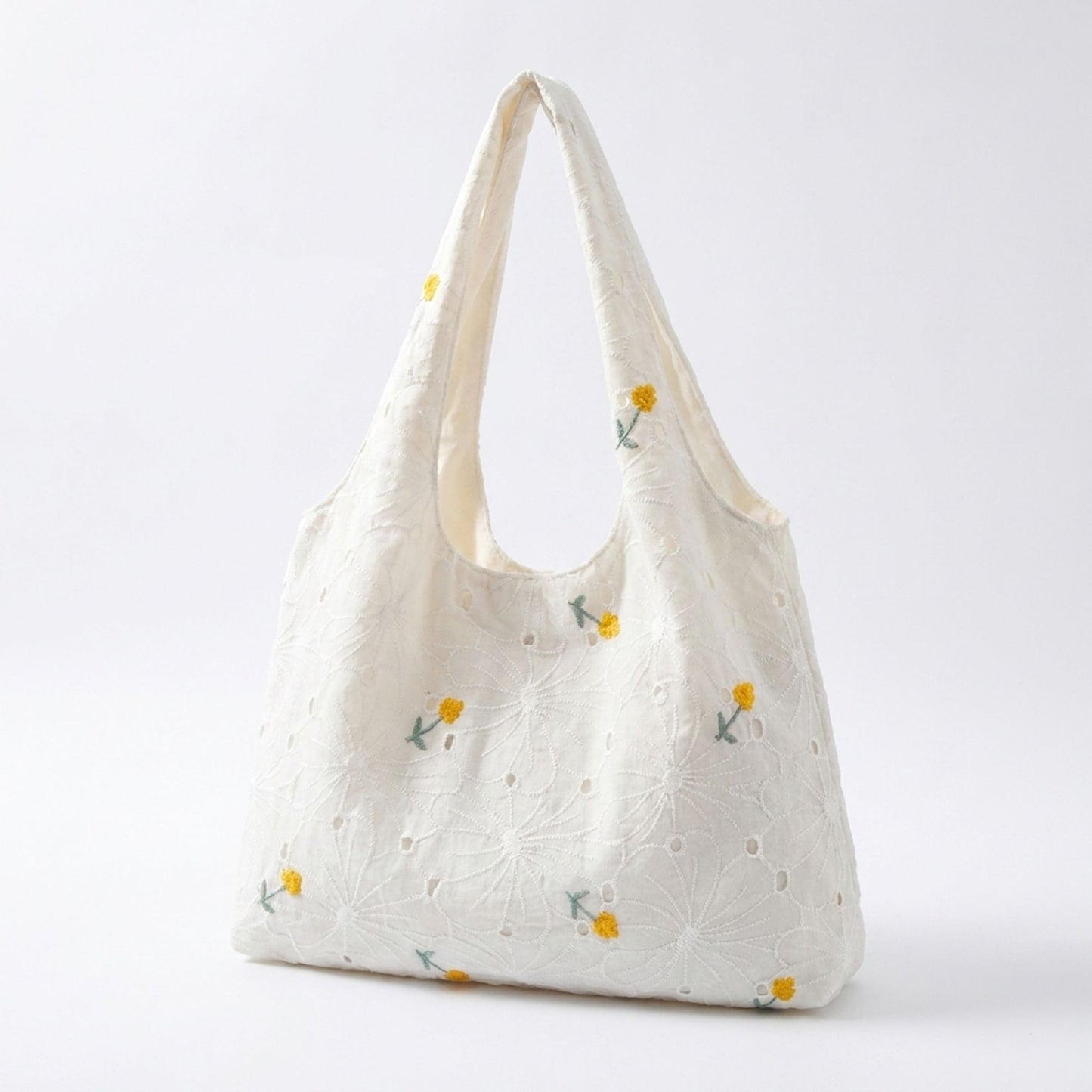 Embroidered Floral Hobo Tote Bag with Shoulder Handle