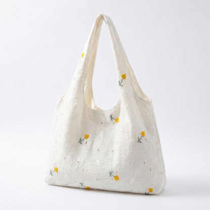 Embroidered Floral Hobo Tote Bag with Shoulder Handle