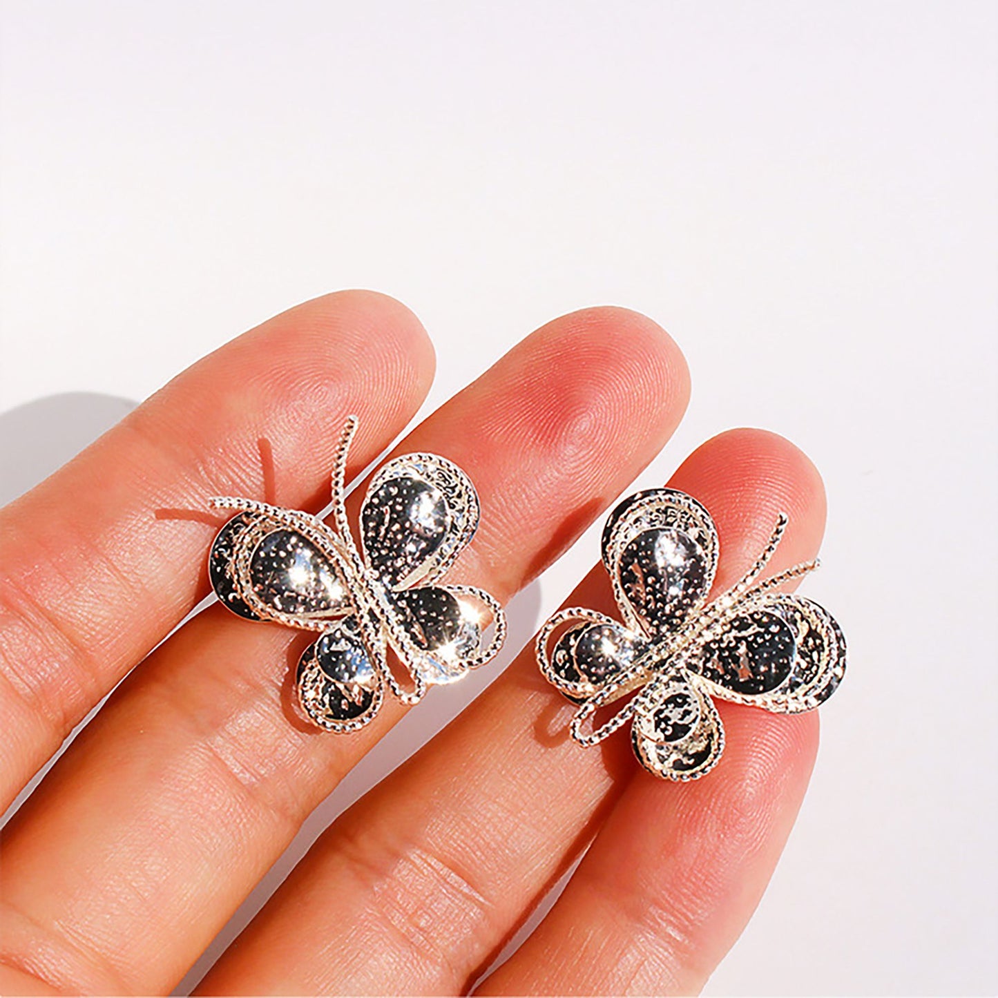 Butterfly Stud Earrings - Intricate Textured Statement Earrings