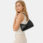 Studded Satin Shoulder Bag with Zip Closure and Interior Pocket