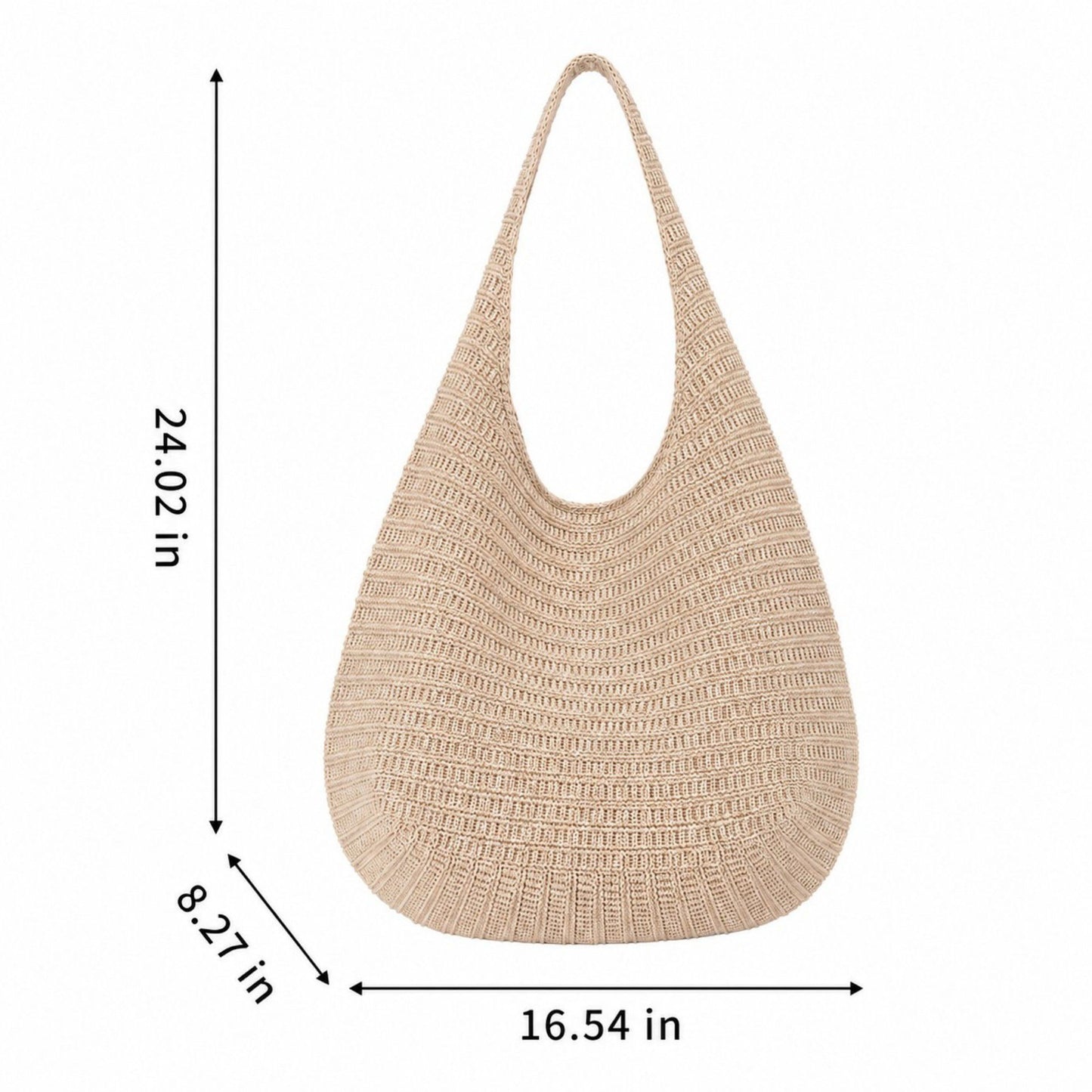Knit Hobo Shoulder Bag with Slouchy Shape Textured Crochet Look and Wide Strap for Casual Carry
