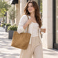 Faux Suede Tote Bag with Double Shoulder Handles Magnetic Closure and Interior Pockets