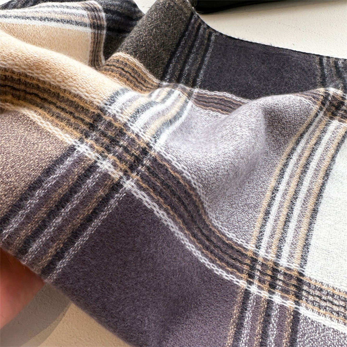 Plaid Tassel Trim Faux Cashmere-Like Winter Warm Scarf - 77IN¡Á26IN