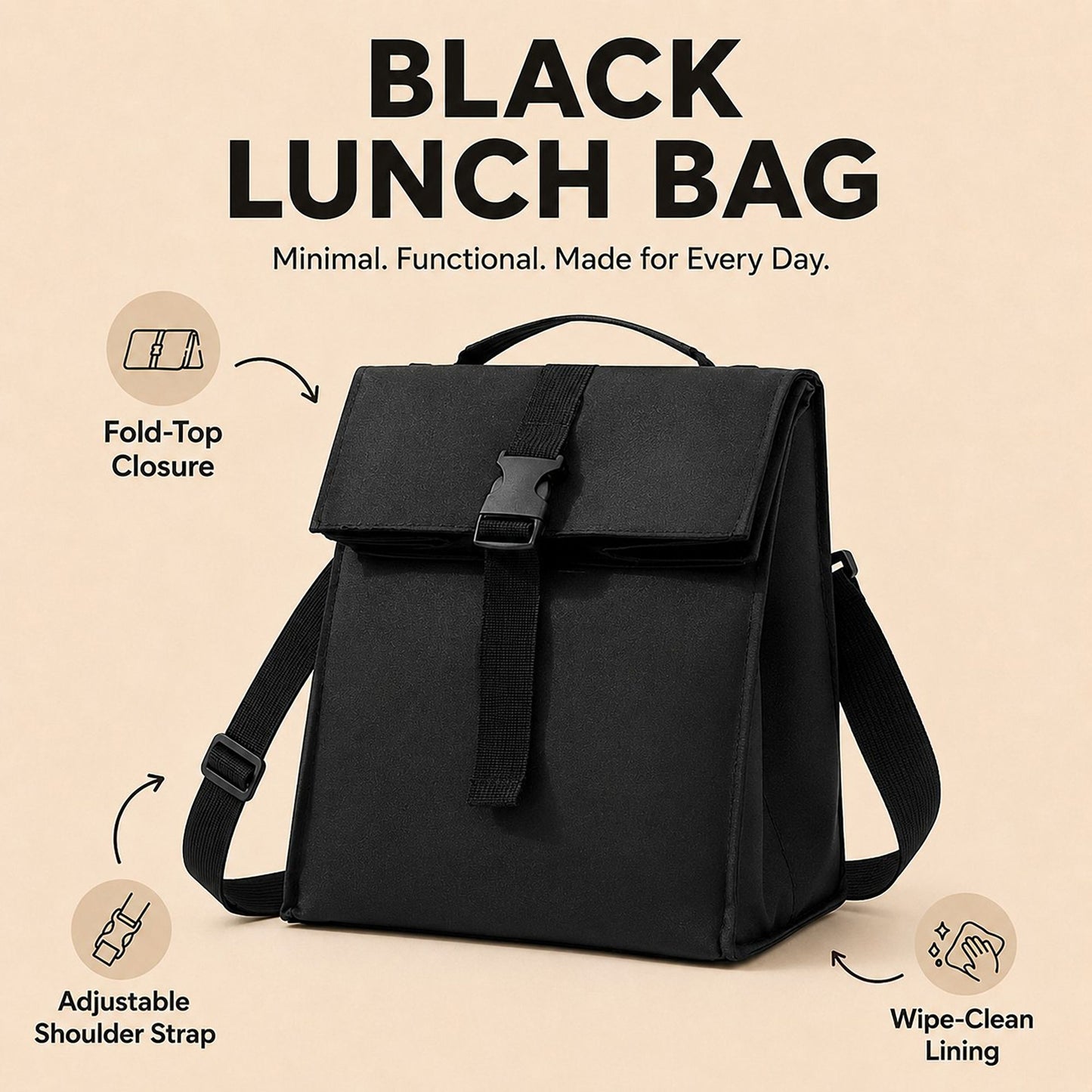 Insulated Lunch Backpack with Buckle Flap and Top Handle