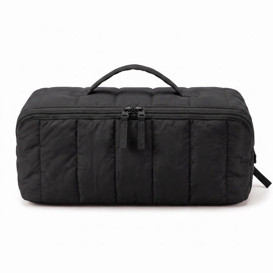 Vertical Padded Rectangular Travel Pouch with Top Carry Handle and Dual Zipper Pulls 16.7x5.3x5.3in