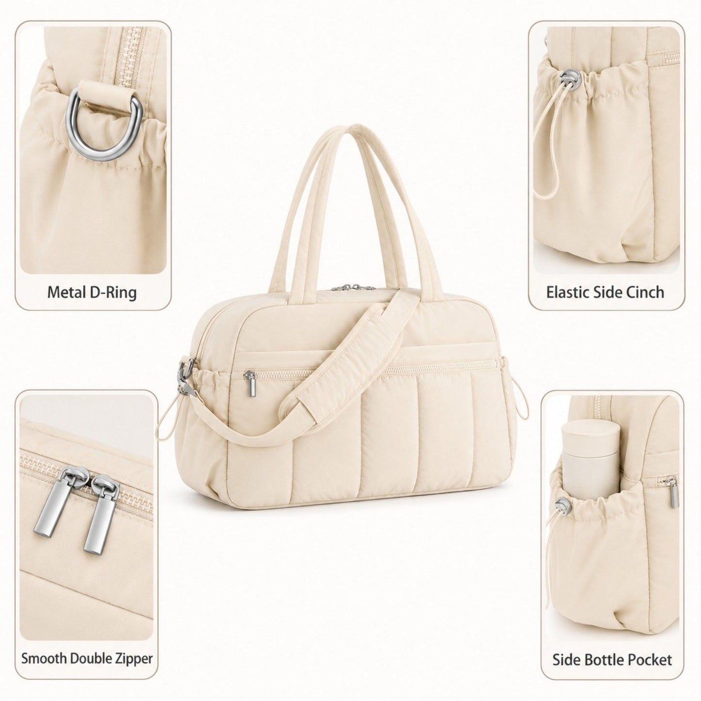 Nylon Travel Tote Gym Bag with Pockets and Shoulder Handles