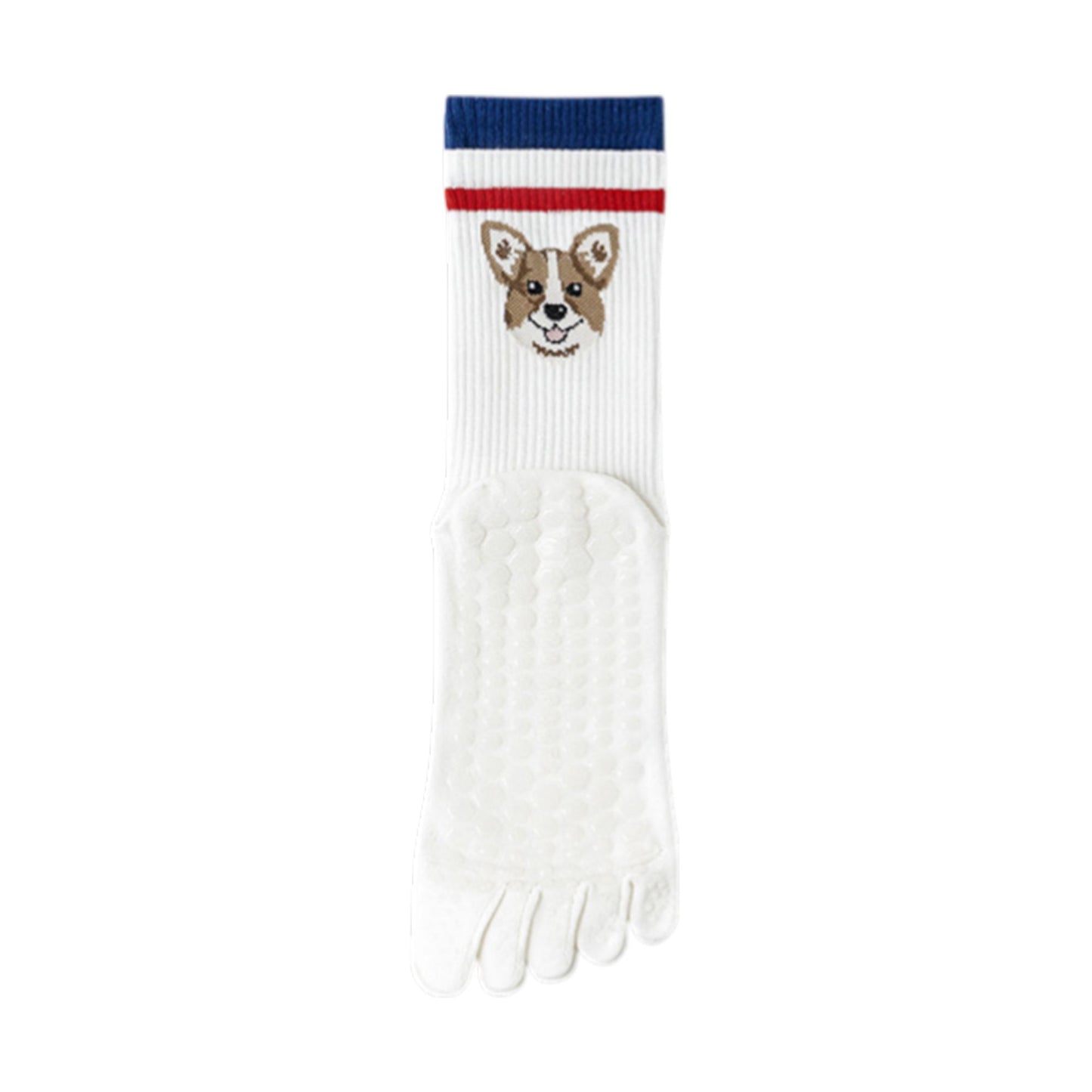 1 Pair Animal Face Toe Socks with Anti-Slip Grip Bottom and Cartoon Embroidery