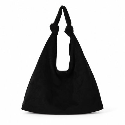 Large Suede Look Hobo Shoulder Bag with Knotted Strap and Magnetic Closure