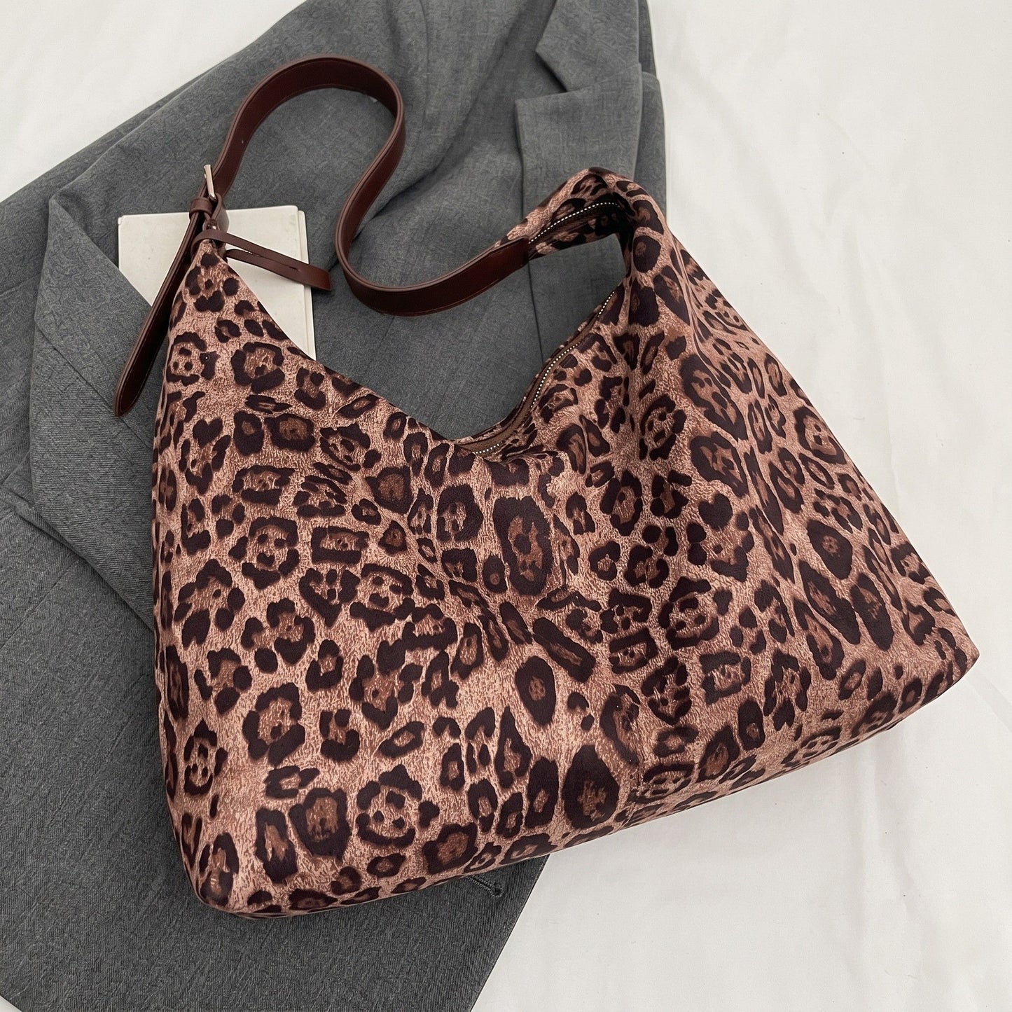 Leopard Print Tote Bag with Single Shoulder Strap and Magnetic Snap Closure