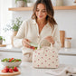 Strawberry Print Corduroy Insulated Lunch Bag with Handles and Zip Closure