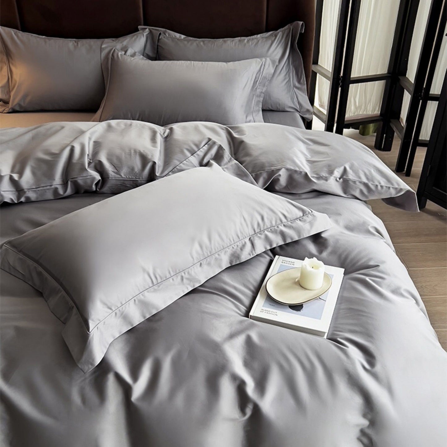 4-Piece Cotton Washed Bedding Set with Duvet Cover Flat Sheet and Pillowcases Soft Smooth Finish