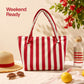Striped Terry Cloth Tote Bag Roomy Beach and Travel Shoulder Carryall